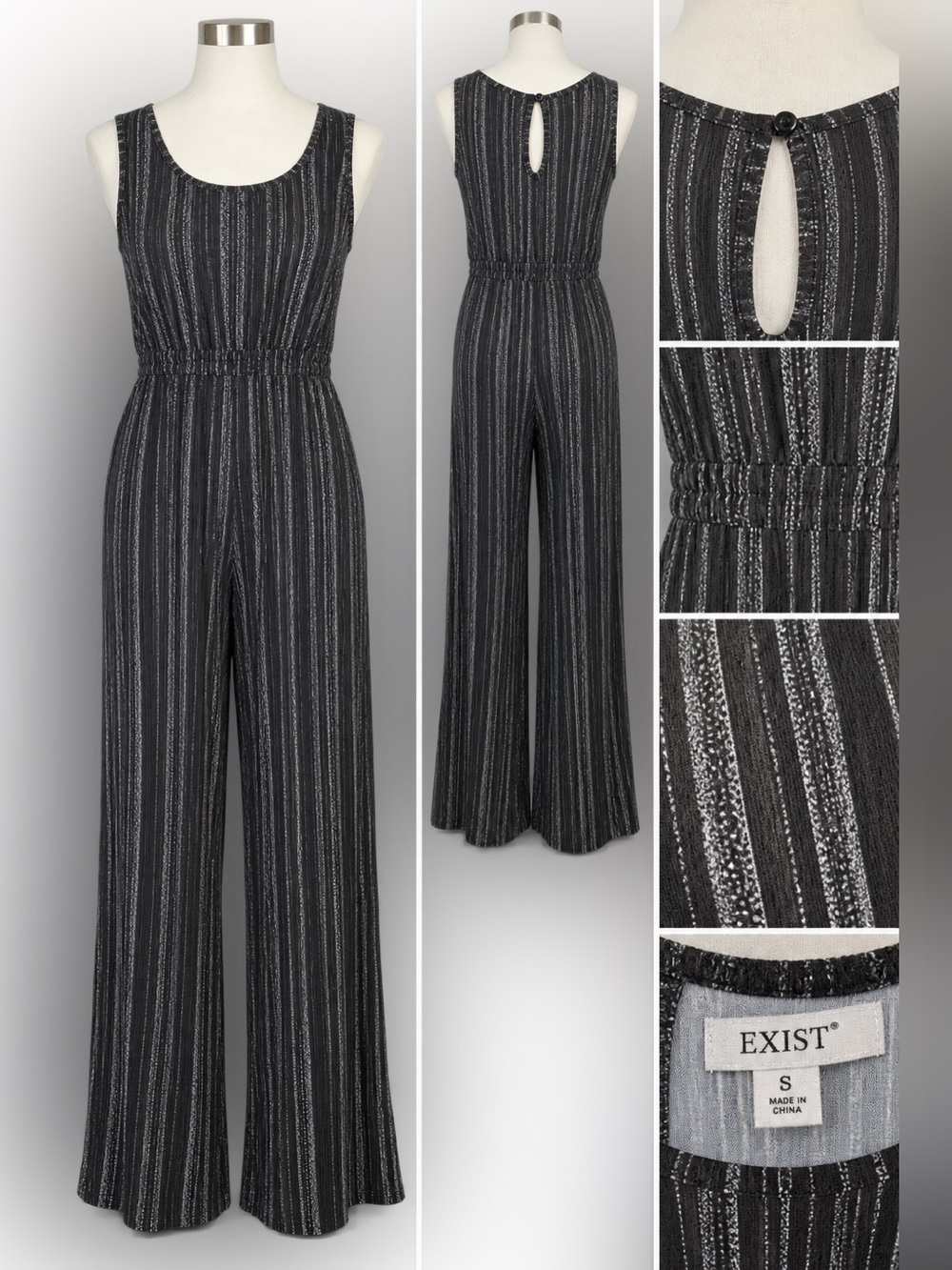 Exist Black & White Striped Wide Leg Jumpsuit Size Small